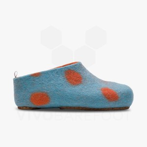 Vivobarefoot MIM Felt Kids' Slipper Light Turquoise Orange | SG007FU