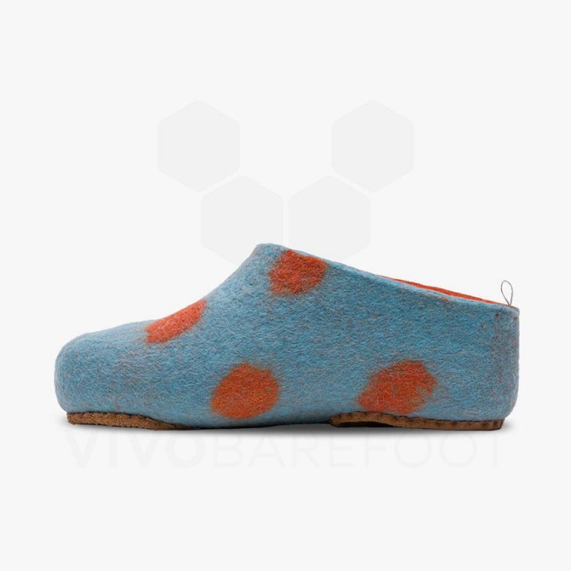 Vivobarefoot MIM Felt Kids' Slipper Light Turquoise Orange | SG007FU