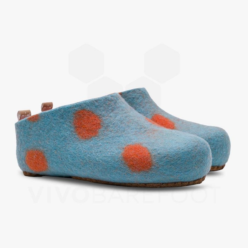 Vivobarefoot MIM Felt Kids' Slipper Light Turquoise Orange | SG007FU